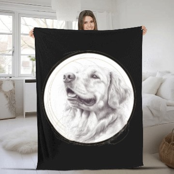 Discover Golden retriever portrait pencil sketch Fleece Blankets
