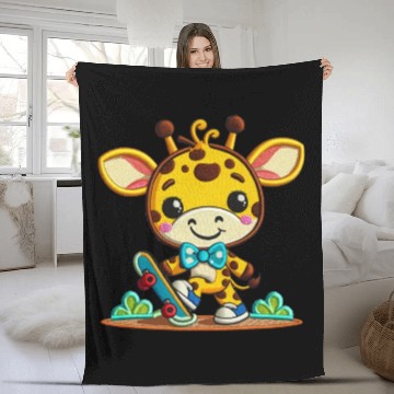 Discover Skateboarding Giraffe Buddy Fleece Blankets