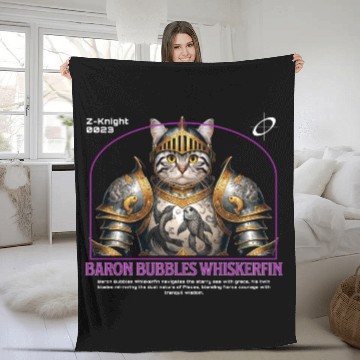 Discover Pisces Cat Knight - Zodiac Astrology Fish Armor Fleece Blankets