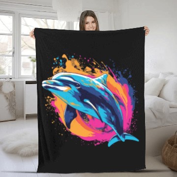 Discover Watercolor Colorful Dolphin Colorful Animals Fleece Blankets