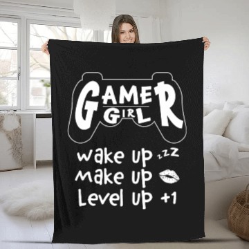 Discover Gamer Girl Wake Up Make Up Level Up Fleece Blankets