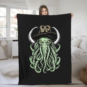 Discover Bizarre Fusion: Cowboy Hatting Cow Cthulhu Fleece Blankets