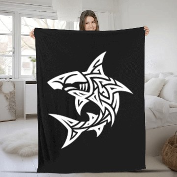 Discover Tribal Hammerhead Shark Style Diver Fan Tattoo Fleece Blankets
