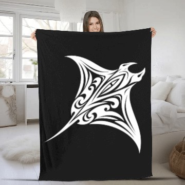 Discover Tribal Manta Ray Style Diver Fan Tattoo Fleece Blankets