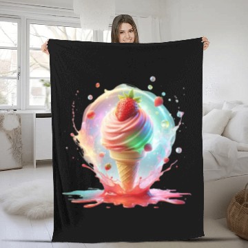 Discover Strawberry Ice Cream with Colorful Luminescence Fleece Blankets