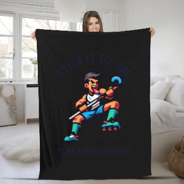 Discover Dynamic Field Hockey Player Design Fleece Blankets