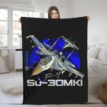 Discover Sukhoi SU-30 MKI Russian Fighterjet Fleece Blankets