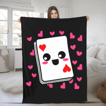 Discover Kawaii Playing Card Hearts Fleece Blankets