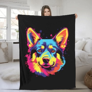 Discover Watercolor Colorful Swedish Vallhund Fleece Blankets