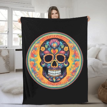 Discover Sugar skull rainbow Fleece Blankets