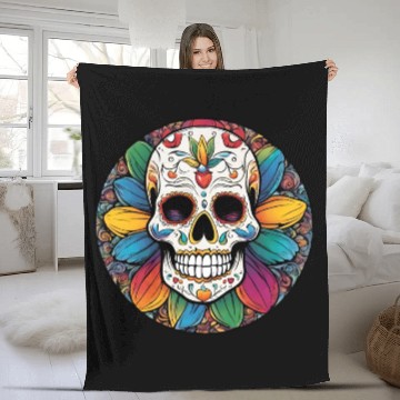 Discover Sugar skull rainbow Fleece Blankets