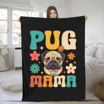 Discover Groovy Pug Mom Female Dog Lover Fleece Blankets