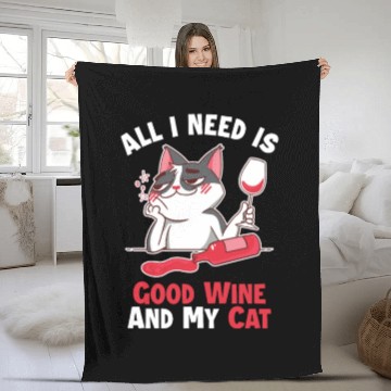 Discover Good Wine and my Cat Cat Mom Cat Lovers Cat Daddy Fleece Blankets