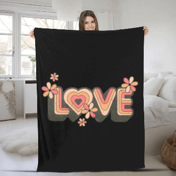 Discover 1960s Retro Hippie Floral Love Design Fleece Blankets