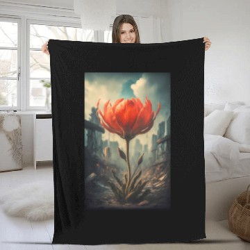 Discover The last red flower in a dystopian future Fleece Blankets