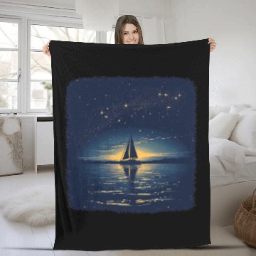 Discover Starry Night Sailing Catamaran Fleece Blankets