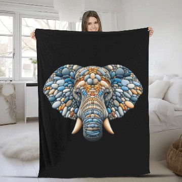 Discover Serene Azure Elephant Pebble Art Portrait Fleece Blankets