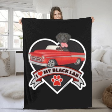 Discover Cute black lab in classic truck inside a heart Fleece Blankets