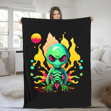 Discover Green Alien Design Fleece Blankets