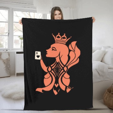 Discover Queen Hearts Playing Card Design 2 Color Vector Fleece Blankets