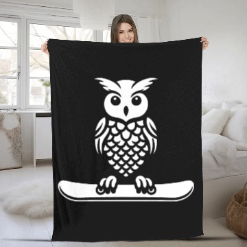 Discover Minimalist Design: Owl Snowboarder Silhouette Fleece Blankets