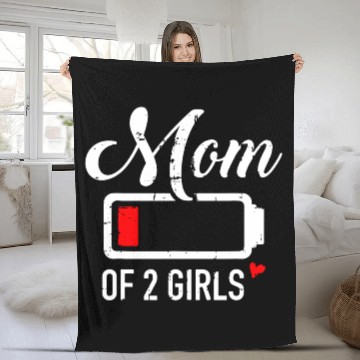 Discover Mom Of 2 Girls Low Battery Fleece Blankets