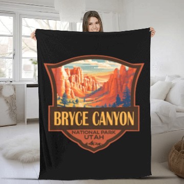 Discover Bryce Canyon National Park Travel Retro Badge Fleece Blankets