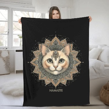 Discover Orange Street Cat Say Namaste Mandala Design Fleece Blankets