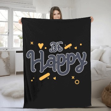 Discover Be Happy positive art Fleece Blankets