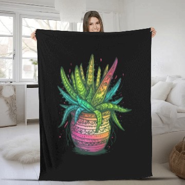 Discover Psychedelic Aloe Vera Succulent Plant Gardener Fleece Blankets