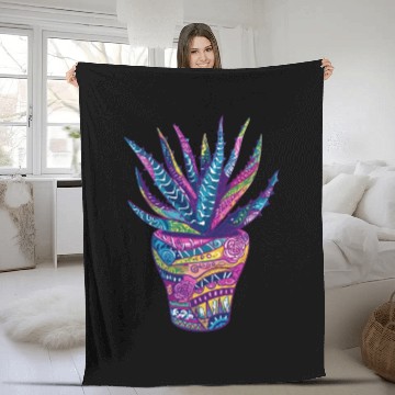 Discover Psychedelic Aloe Vera Succulent Plant Garden Fleece Blankets