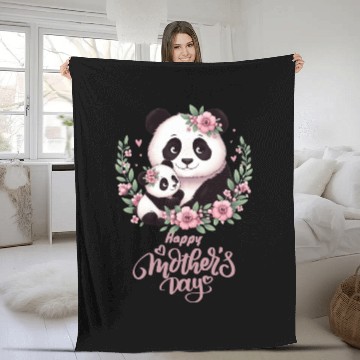 Discover Happy Mother's Day Floral Wreath Mum Panda Fleece Blankets