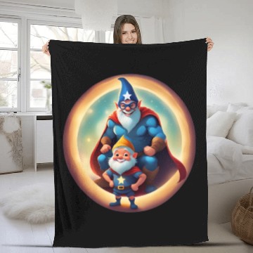 Discover A Father's Day Gnome as a superhero dad Fleece Blankets
