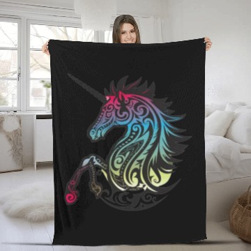 Discover Mystical Rainbow Unicorn Art Fleece Blankets