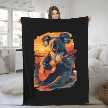 Discover Koala Playing Guitar Music Lover for a Musicians Fleece Blankets