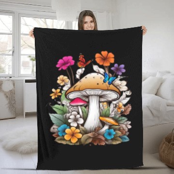 Discover forest of mushrooms and flowers,funny mushrooms Fleece Blankets