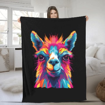 Discover Watercolor Colorful Llama Colorful Animals Fleece Blankets