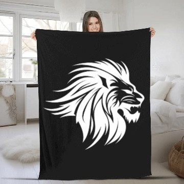 Discover Waving Mane Lion Head Tattoo Ink Style Fleece Blankets