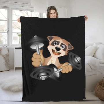 Discover Bodybuilder meerkat with dumbbells training Fleece Blankets