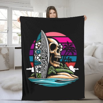 Discover Surfing Surfer Skull Nature Fleece Blankets