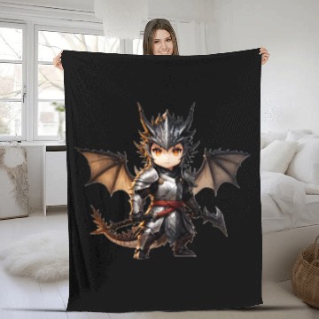 Discover Chibi dragonwarrior Front Pose in Full armor Fleece Blankets