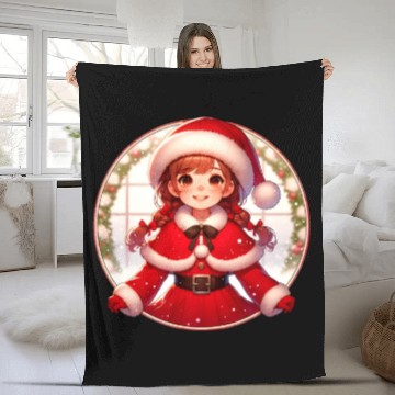 Discover Santa Claus Girl Illustration Funny Christmas Fleece Blankets