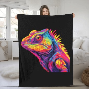 Discover Watercolor Colorful Chameleon Colorful Animals Fleece Blankets