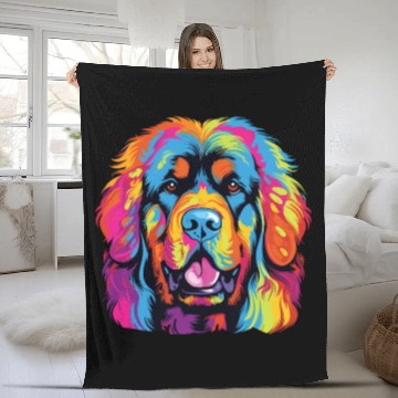 Discover Watercolor Colorful Tibetan Mastiff Fleece Blankets