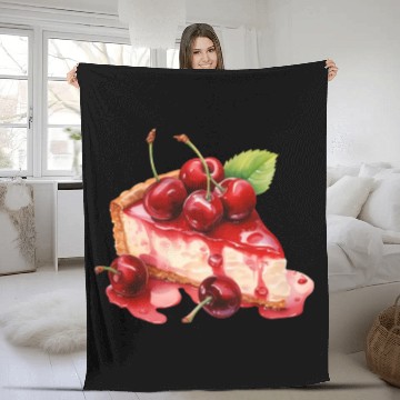 Discover Slice of Red Cherry Cheesecake Fleece Blankets