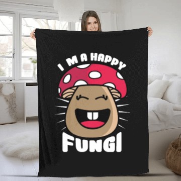 Discover Happy Fungi Cheerful Person Gift Fleece Blankets