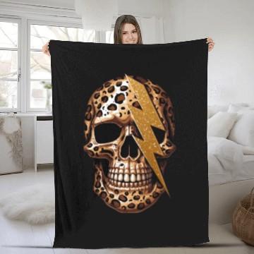Discover skull with leopard animal print Fleece Blankets