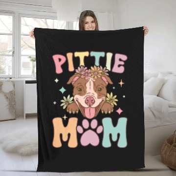 Discover Groovy Pitbull Mom Female Dog Lover Fleece Blankets