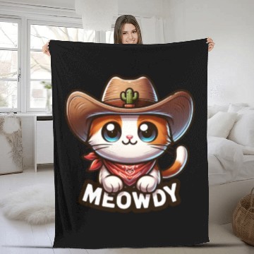 Discover Cute Meowdy Cat Cowboy Pun Fleece Blankets