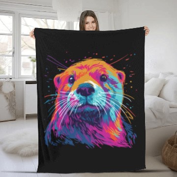 Discover Watercolor Colorful Otter Colorful Animals Fleece Blankets